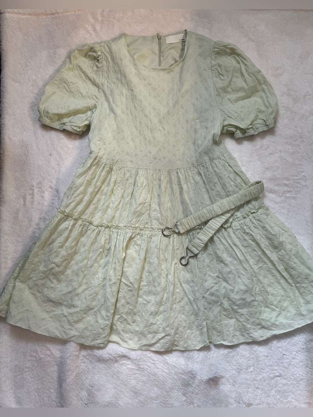 Light Green Puff Sleeve Tiered Dress - Women’s